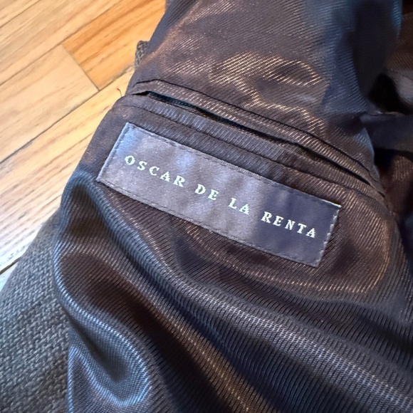 Oscar De La Renta 100% Lambswool Blazer Classic Dark Brown Chevron Men’s Sz 42S - Picture 8 of 13